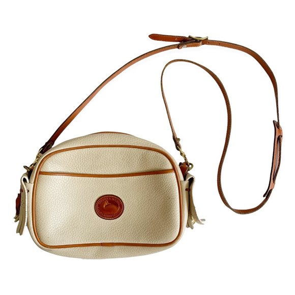 Vintage Dooney & Bourke Tan Leather Crossbody Bag Leather Two Tone Brown Taupe - Picture 1 of 14